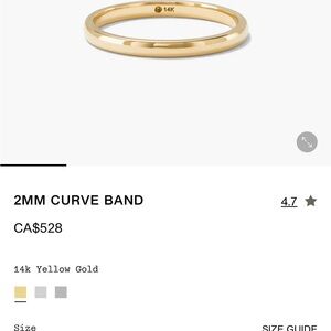 Mejuri 2mm Curve Band Ring 14k Yellow Gold Size 6